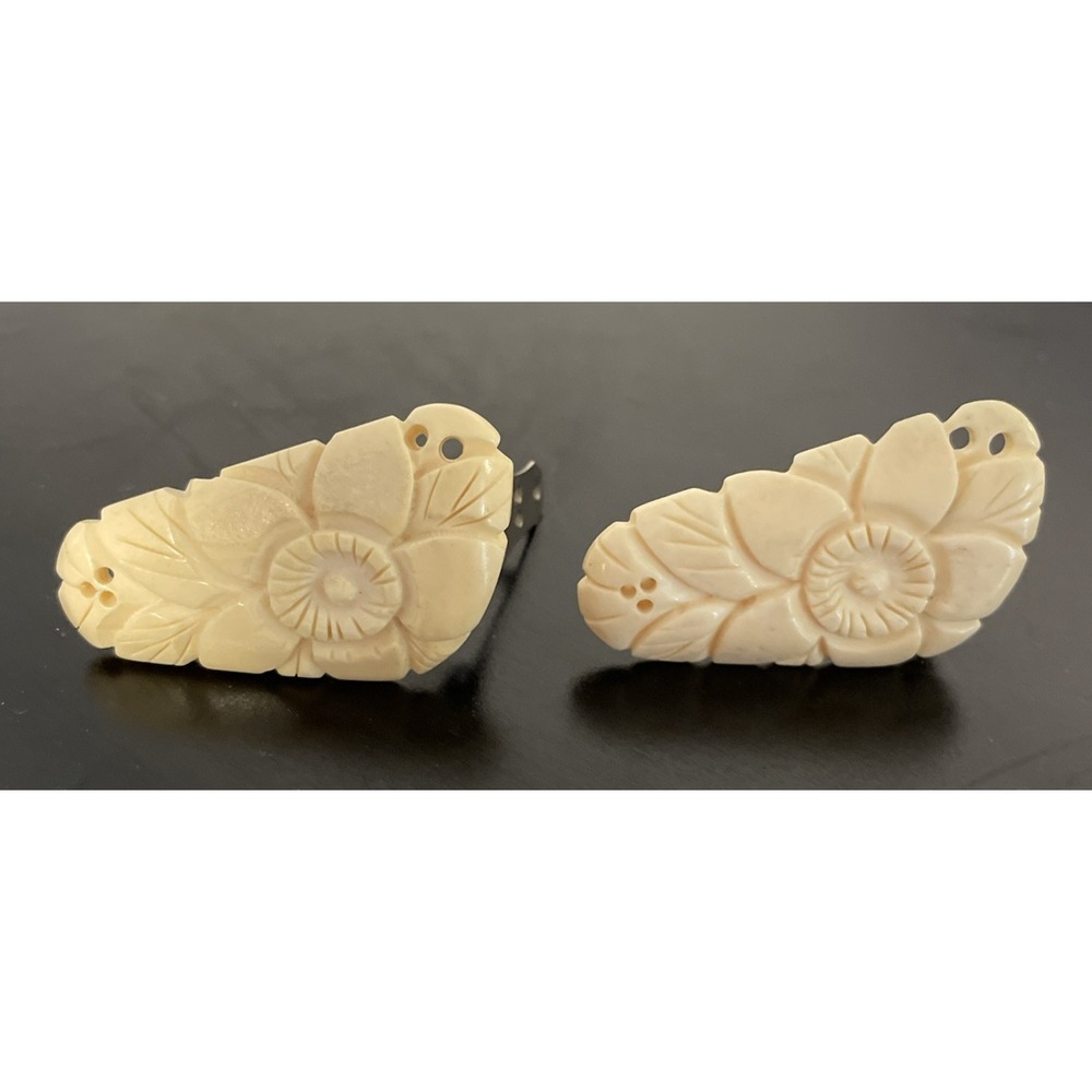 Two Vintage Early Celluloid Dress Shoe Collar Clips Floral Rare